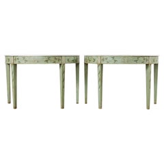 Pair of Swedish Gustavian Style Marble Top Demilune Consoles