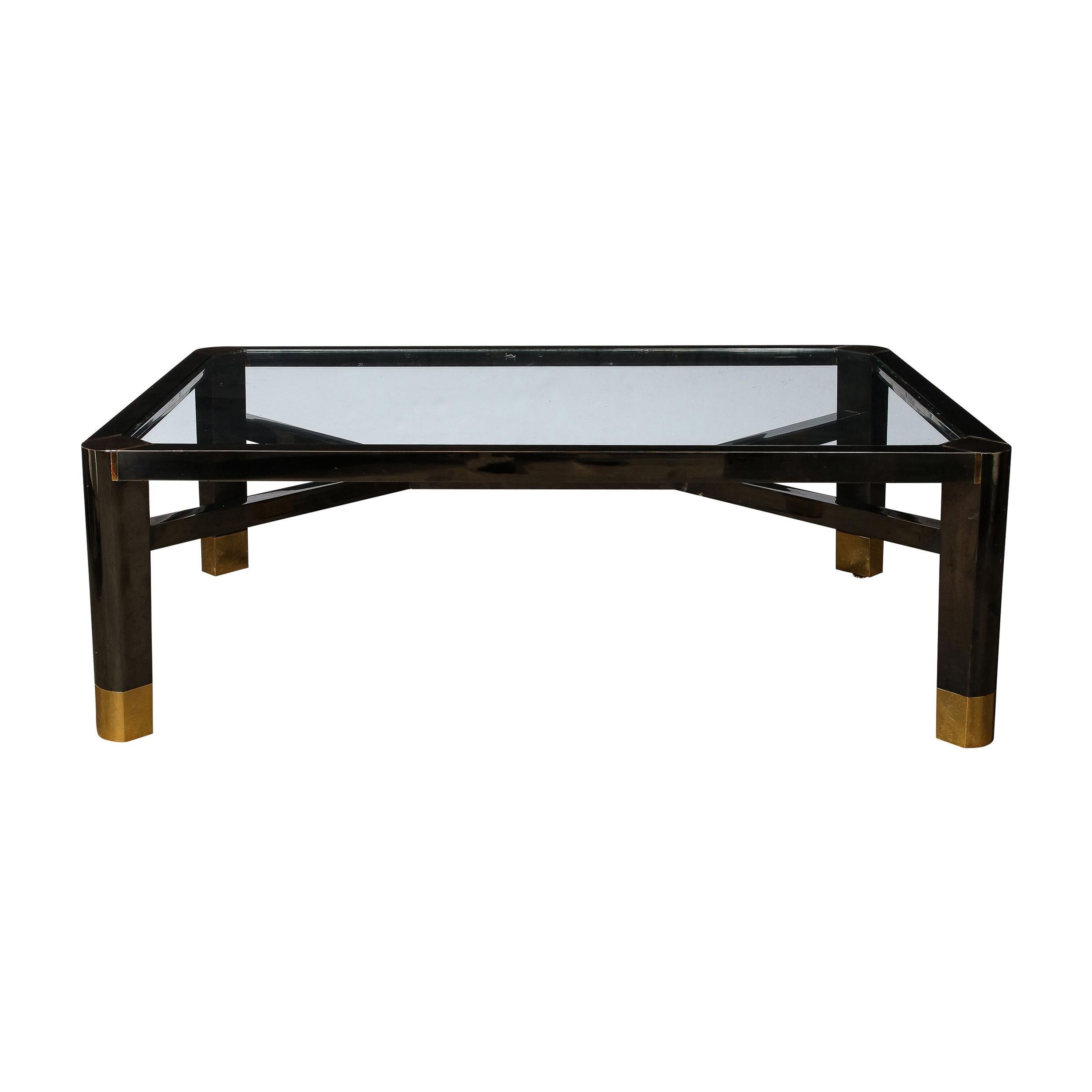 Mid-Century Art Moderne Polished Brass & Gunmetal Coffee Table by Lorin Marsh For Sale