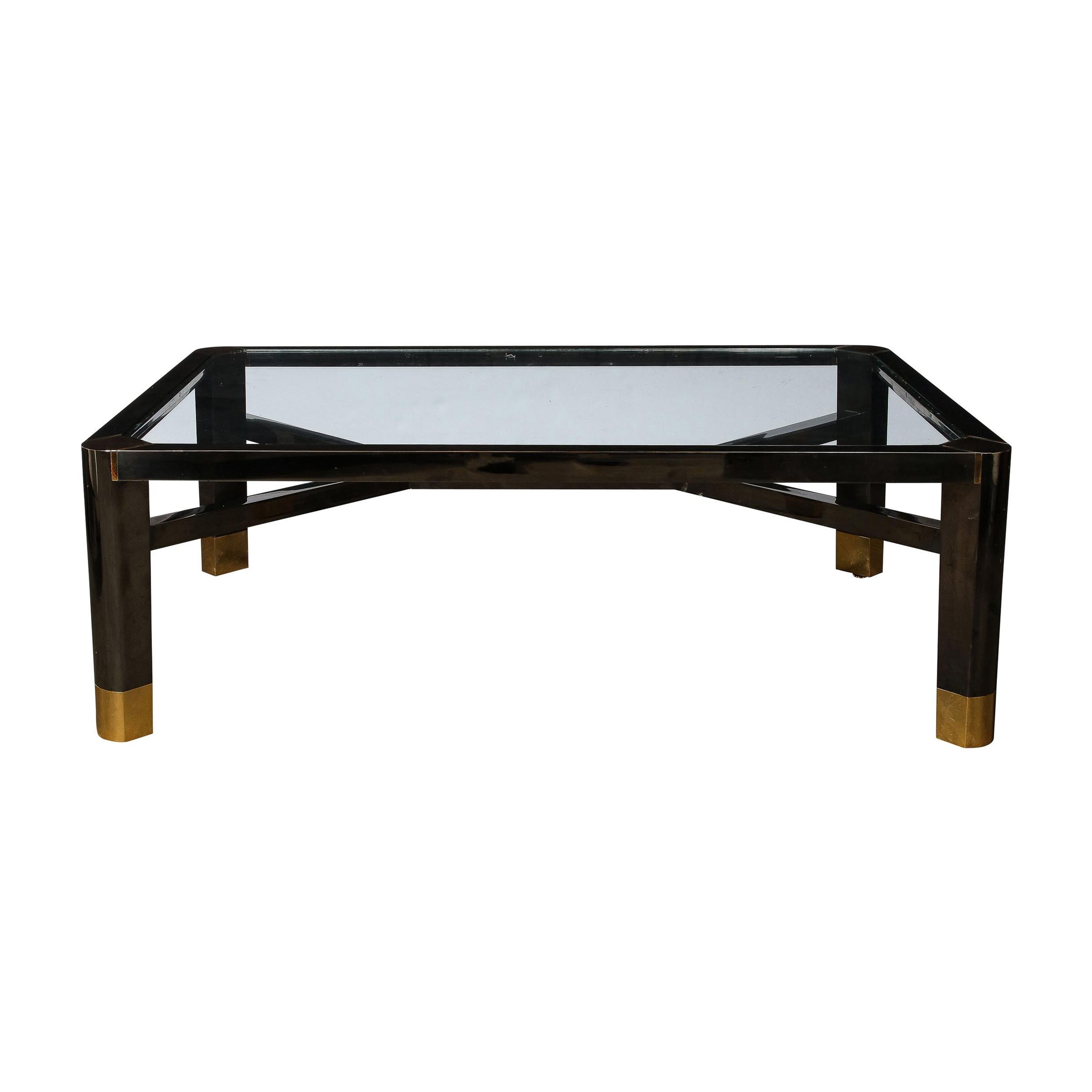 Mid-Century Art Moderne Polished Brass & Gunmetal Coffee Table by Lorin Marsh