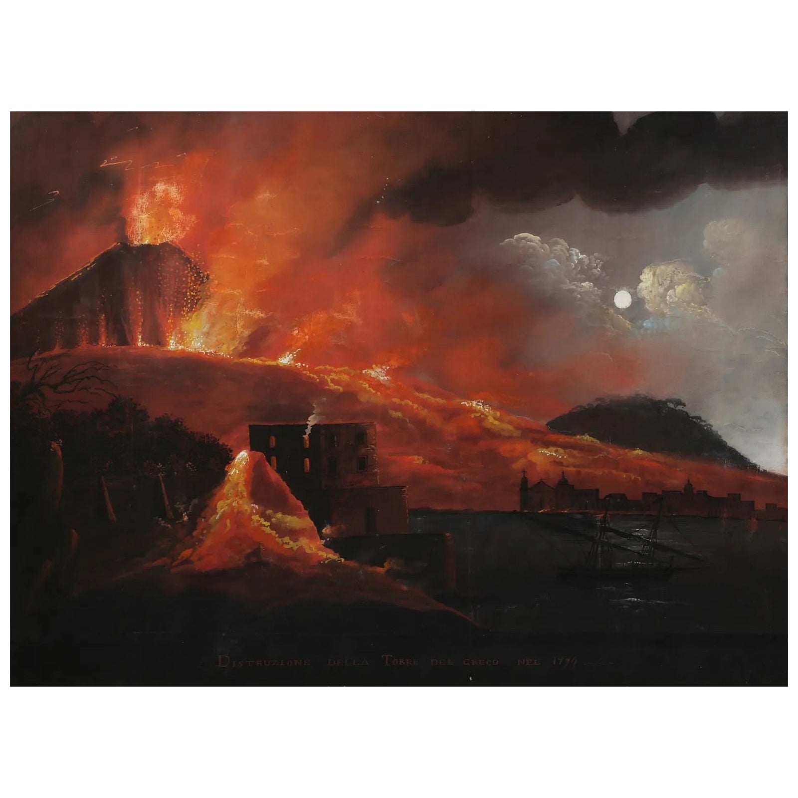 Scuola napoletana - Distruzione Della Torre Del Greco Nel 1794 (Distruzione di Torre del Greco, 1794 [Vesuvio in eruzione])
gouache su carta
Titolato lungo il bordo inferiore.
