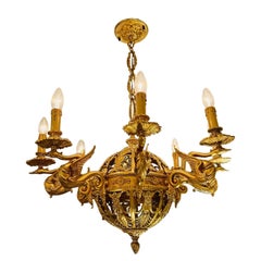 Lustre Empire français en bronze plaqué or avec « Quimères », circa 1800