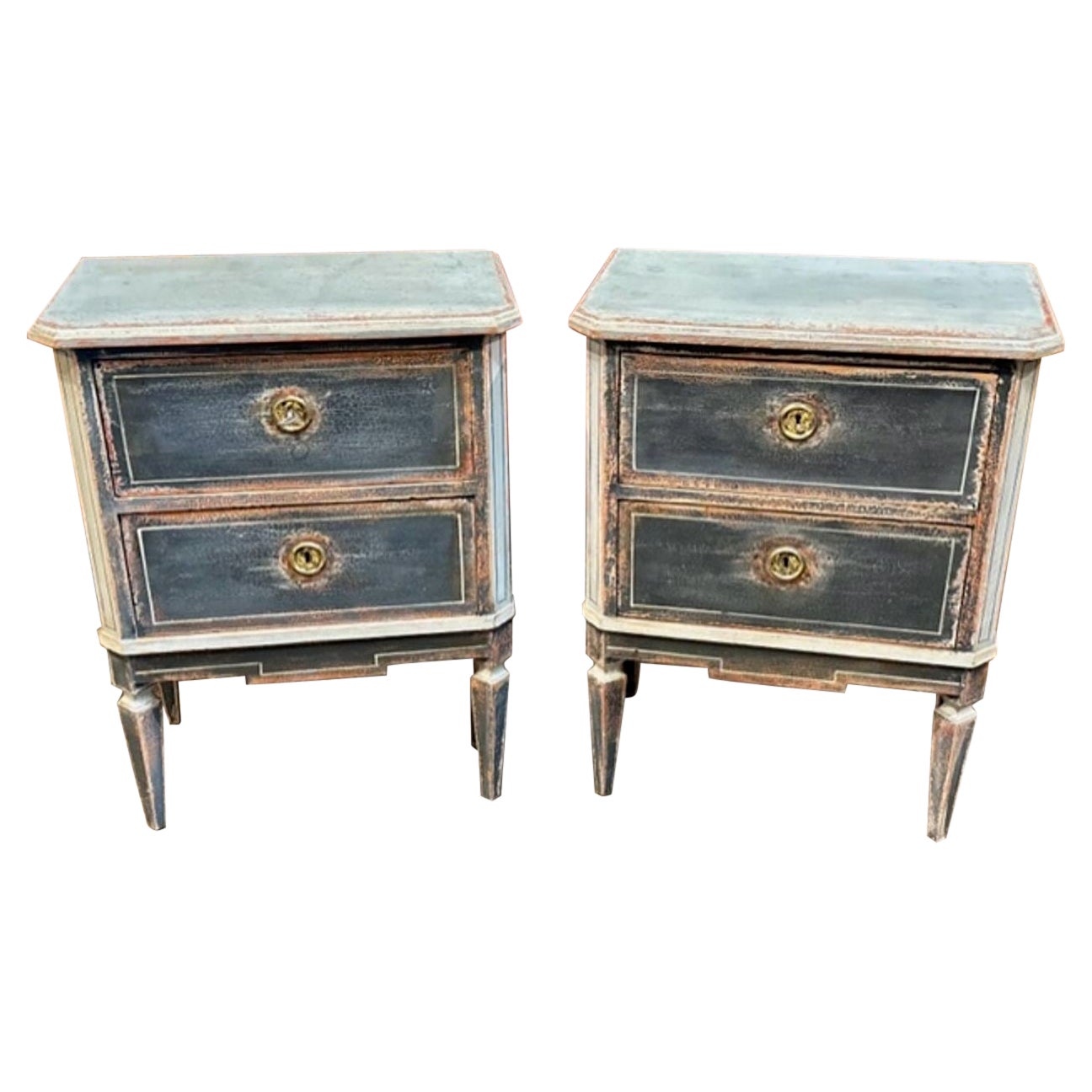 Pair of German Neo-Classical Hand-Painted Bedside Tables For Sale