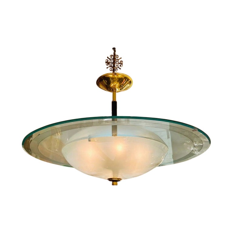 Fontana Arte by Pietro Chiesa chandelier in Glass and metal circa 1970 For Sale