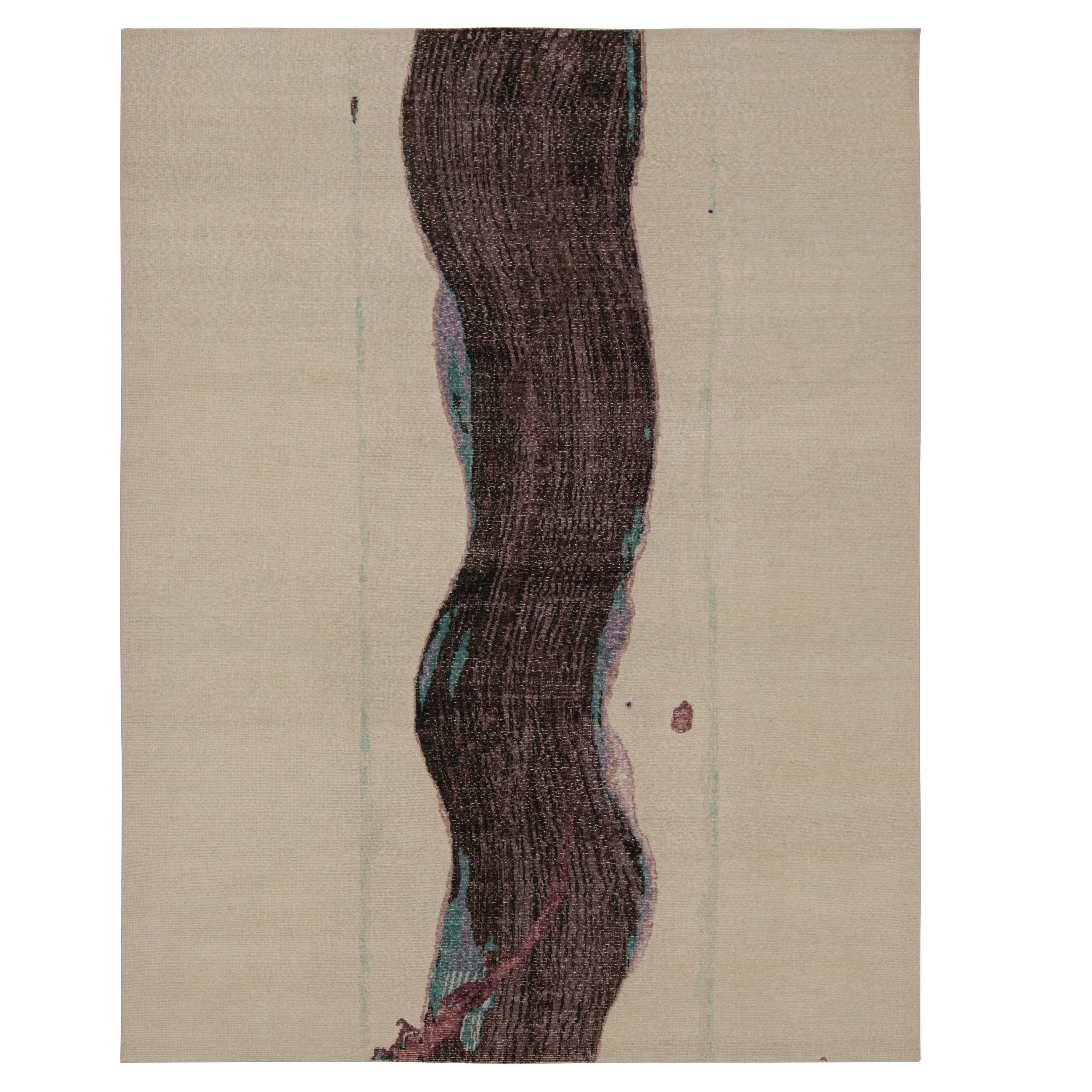 Rug & Kilim's abstrakter Teppich in Beige mit lila Muster im Angebot