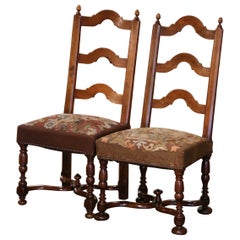 Used Pair of 19th Century French Carved Walnut Chairs with Needlepoint Upholstery
