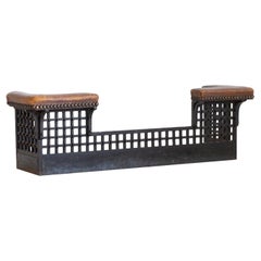 A Heavy Black Wrought Iron Blacksmith made Fireplace Club Fender Brutalist Form