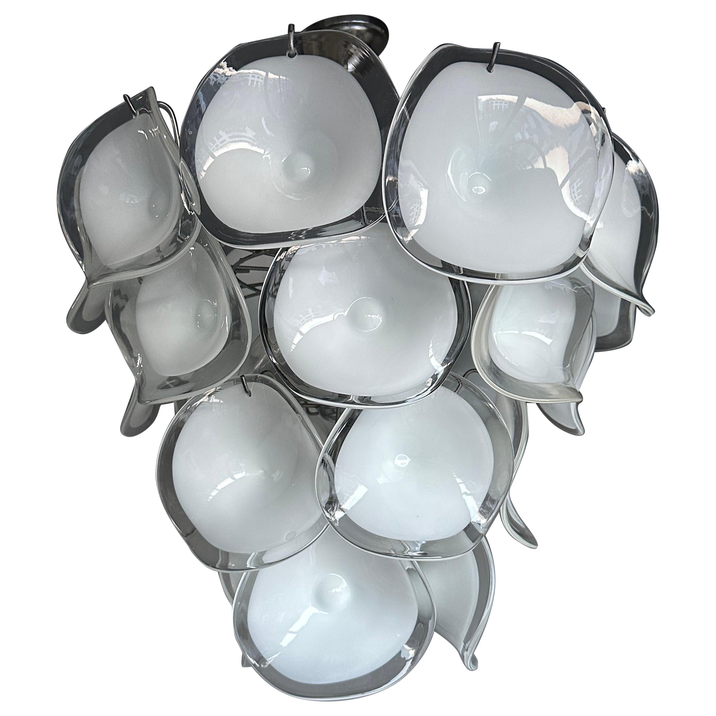 Midcentury Murano Pendant Chandelier w Stunning Mouth Blown Glass Discs, Vistosi For Sale