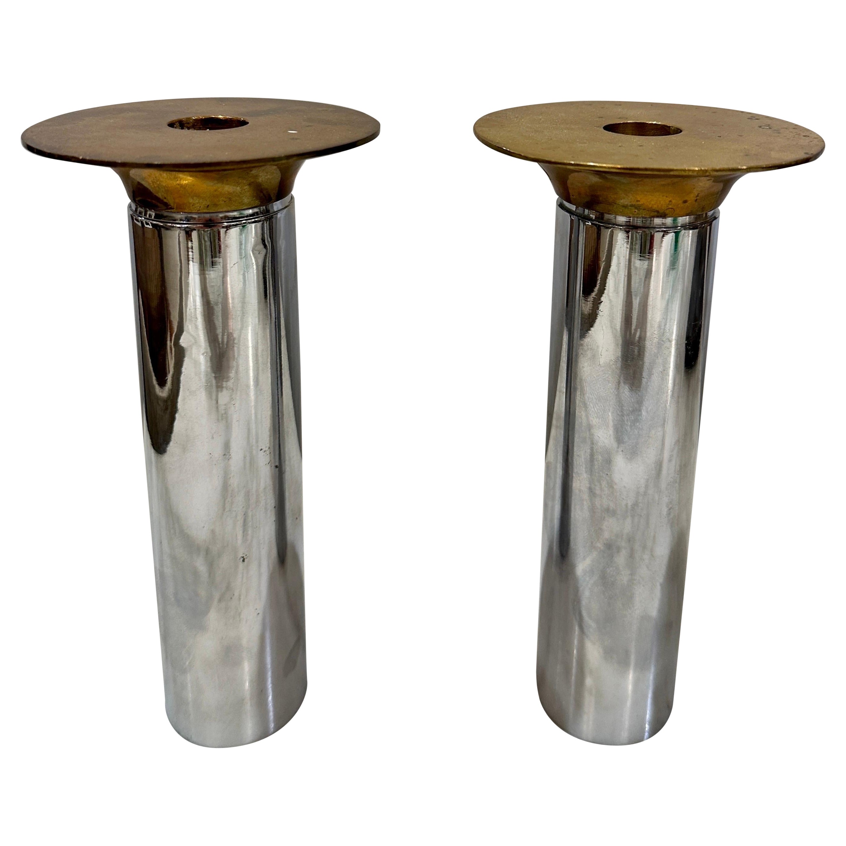 Pair of Torben Ørskov Candle Holders in Patinaed Brass & Nickel