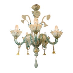 Gino Donna chandelier in Murano glass blue with "zanfirico" circa 1950