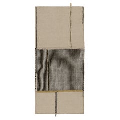 Rug & Kilim’s Contemporary Runner Kilim, In Black And Beige Tones and Stripes