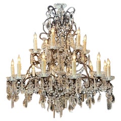 Antique Italian Beaded Crystal Chandeliers with 16 Lights