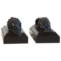 Antique Pair of Cast Sculptures Bronze Lions, after Antonio Canova, 19th Century