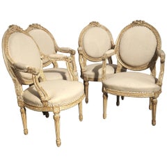 Used Set of 4 French Parcel Paint Louis XVI Style Cabriolet Armchairs, Circa 1885