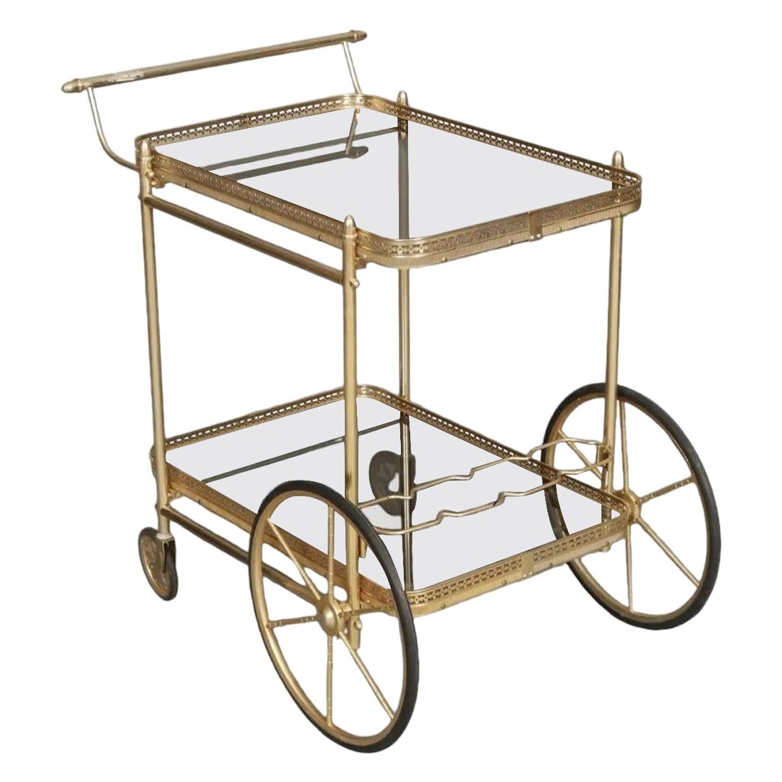Bar Cart Serving Trolley, Brass and Glass For Sale