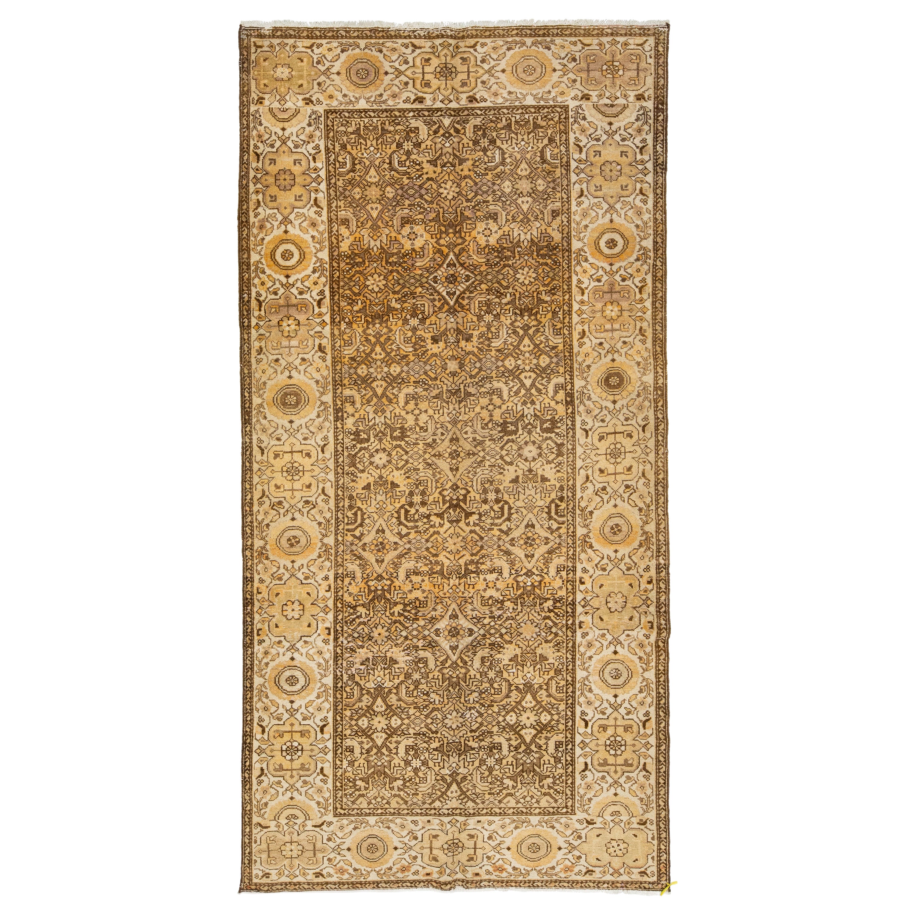 Allover Persian Malayer  Wool Rug From the 1920s In Orange and Beige For Sale