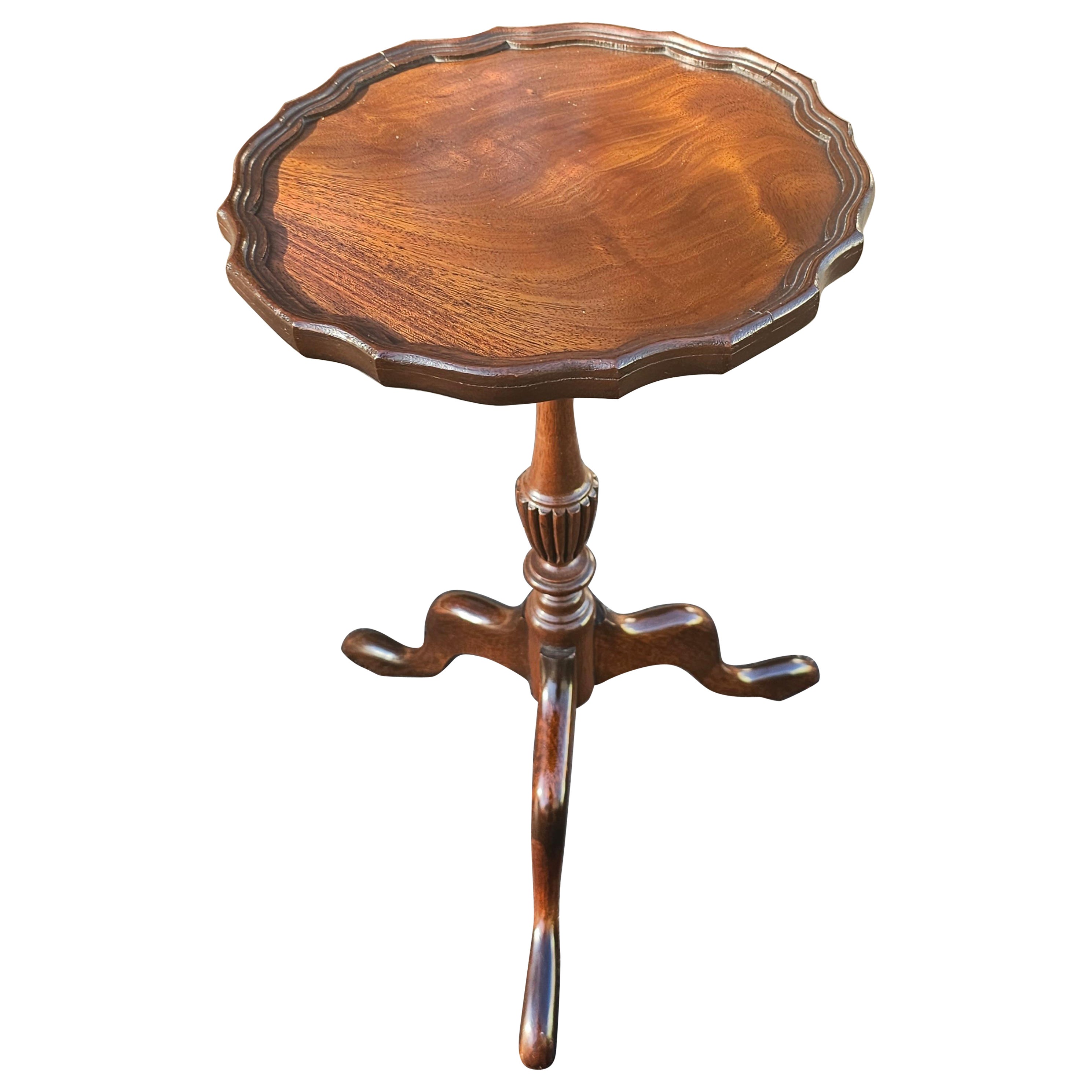 20th Century Solid Mahogany Pedestal Tripod Pie Crust Candle Stand w/Snake Feet For Sale