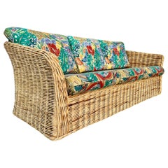 Retro Coastal Style / Bohemian Woven Wicker Three Seat Sofa. Circa 1980s 