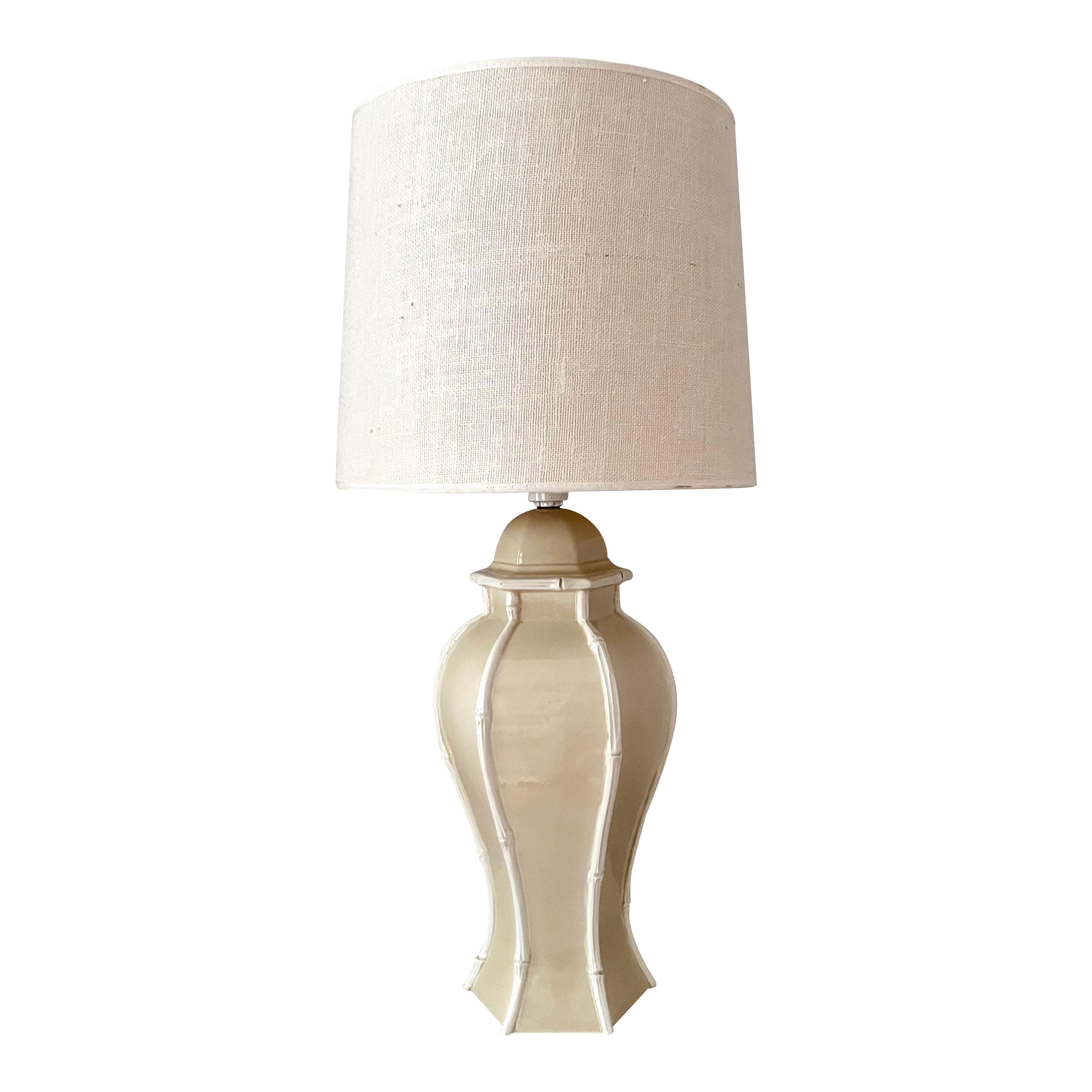 Elegant Tall Ceramic Table Lamp with Bamboo-Inspired Design For Sale