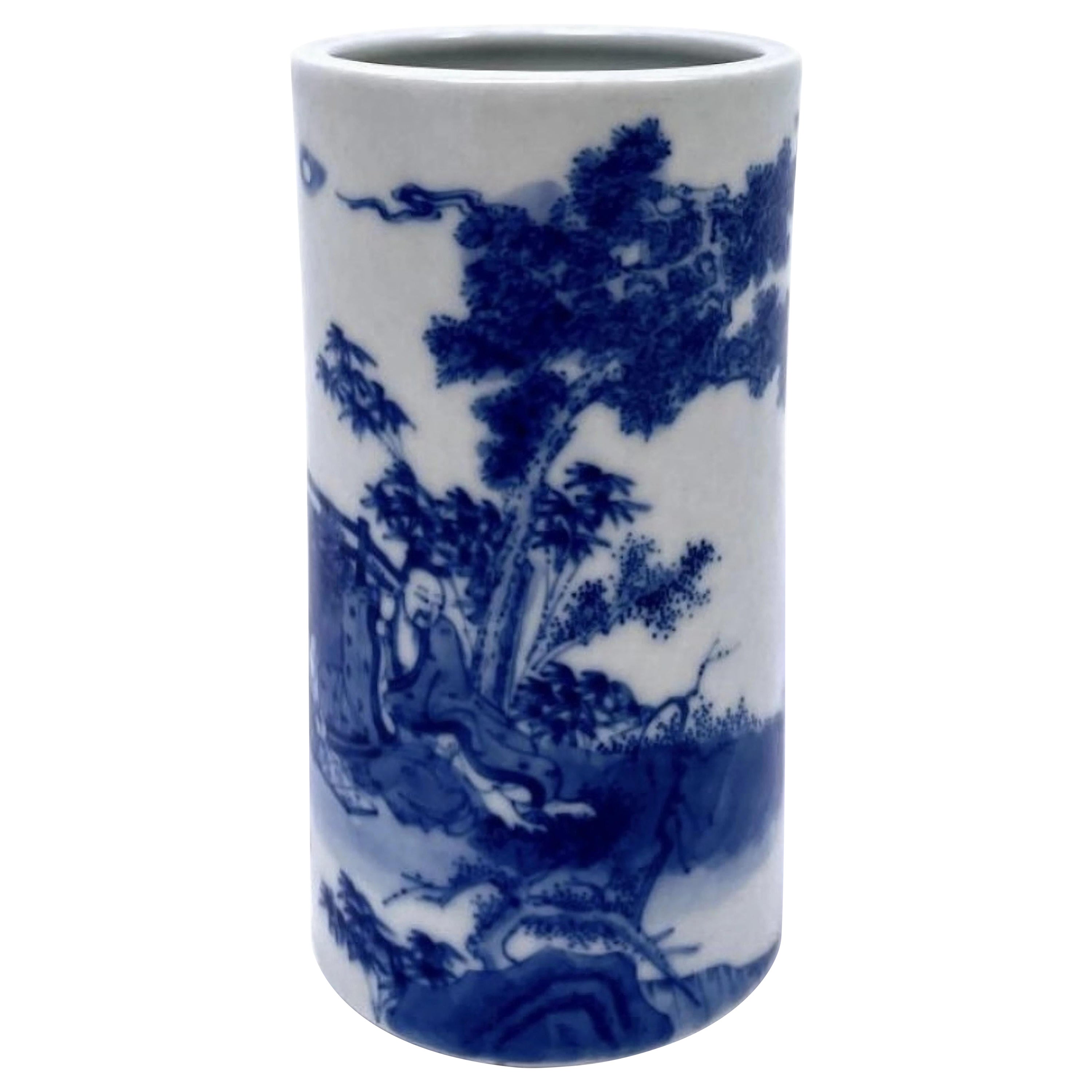 A Chinese Blue & White Brush Pot, 19th Century For Sale