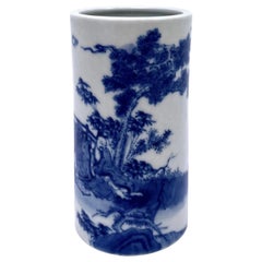 Chinesischer blau-weißer Bürstentopf, 19. Jahrhundert