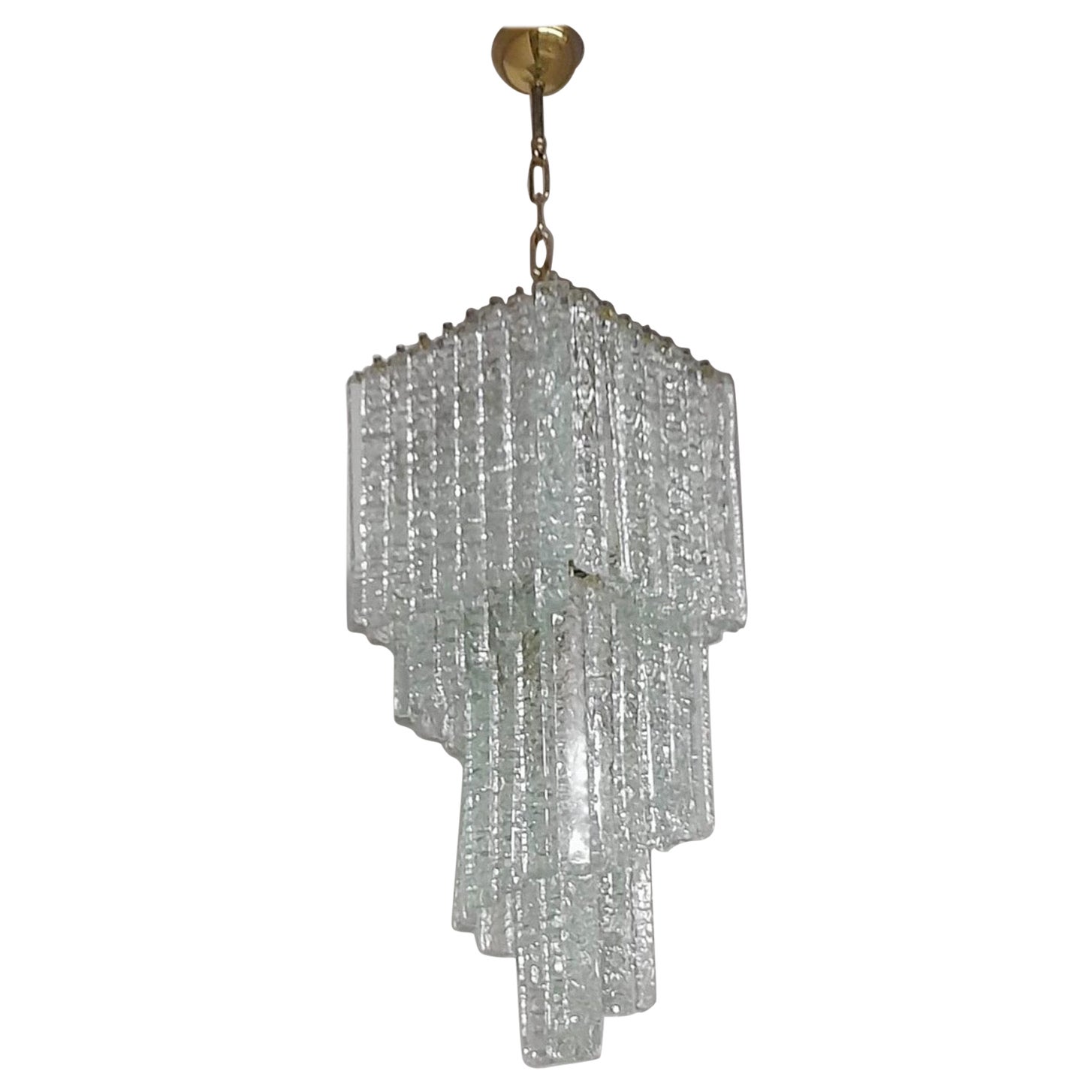 1970s Mid-Century Modern Ice effect Murano Glass Cascading Chandelier by Mazzega For Sale