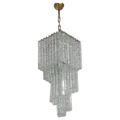 Vintage 1970s Mid-Century Modern Ice effect Murano Glass Cascading Chandelier by Mazzega