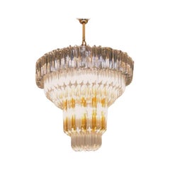 Used 2000s Venini Mid-Century Modern Clear and Brown Murano Glass Triedri Chandelier