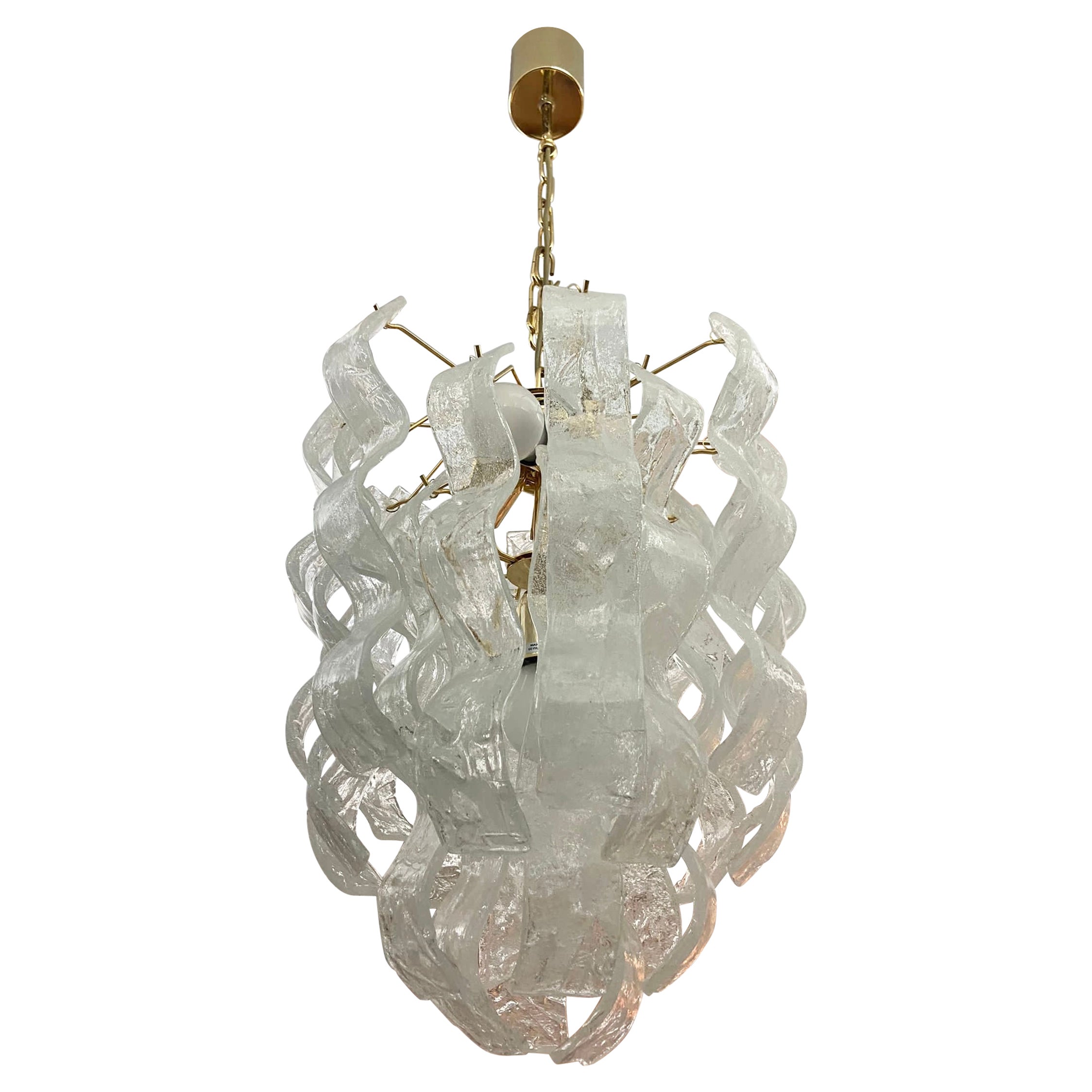 1970s Mid-Century Modern White Murano Glass Cascade Chandelier by Mazzega For Sale