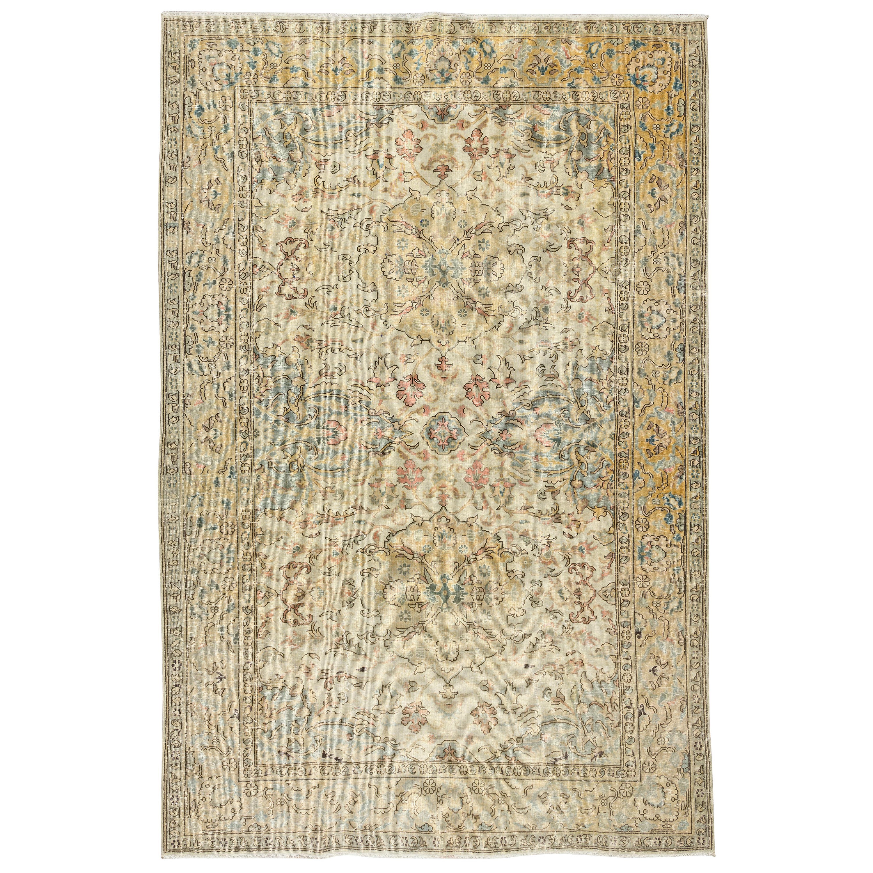 6.7x10.5 Ft Handmade Vintage Turkish Rug in Beige, Ideal for Home & Office Decor For Sale