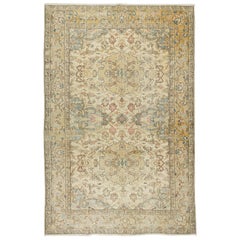 6.7x10.5 Ft Handmade Retro Turkish Rug in Beige, Ideal for Home & Office Decor