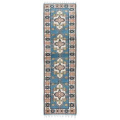 Tapis de couloir traditionnel vintage en laine d'Anatolie noué à la main en bleu 3x10 Ft