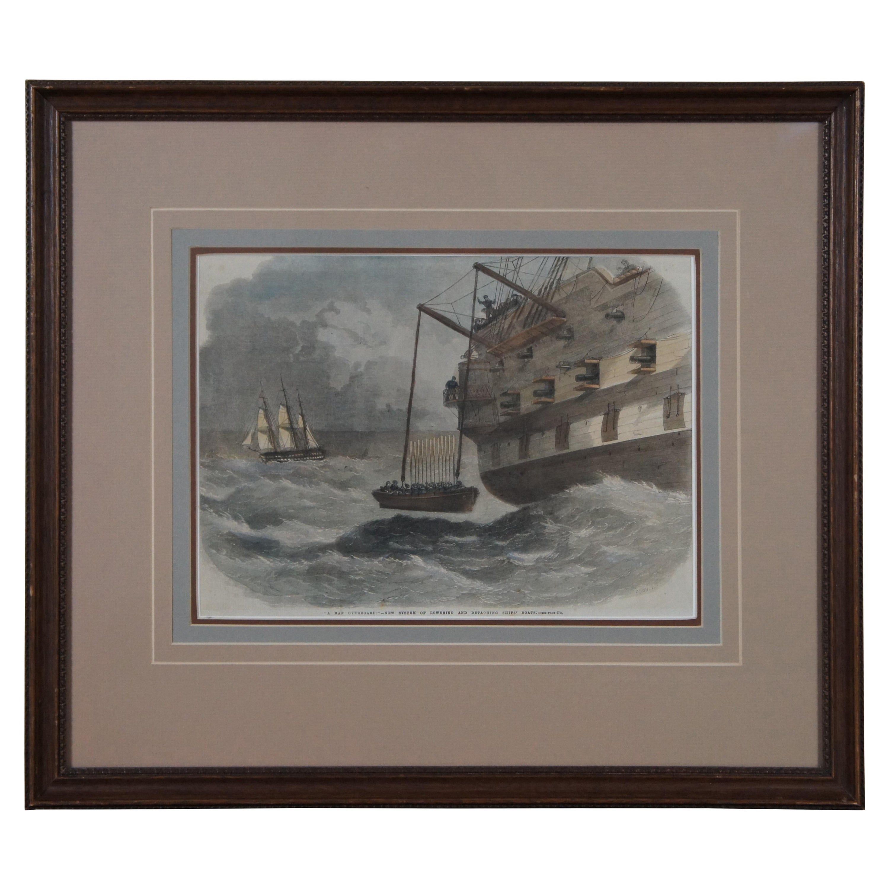 Frederick J. Smyth Antique Nautical Maritime Man Overboard Engraving 22" For Sale