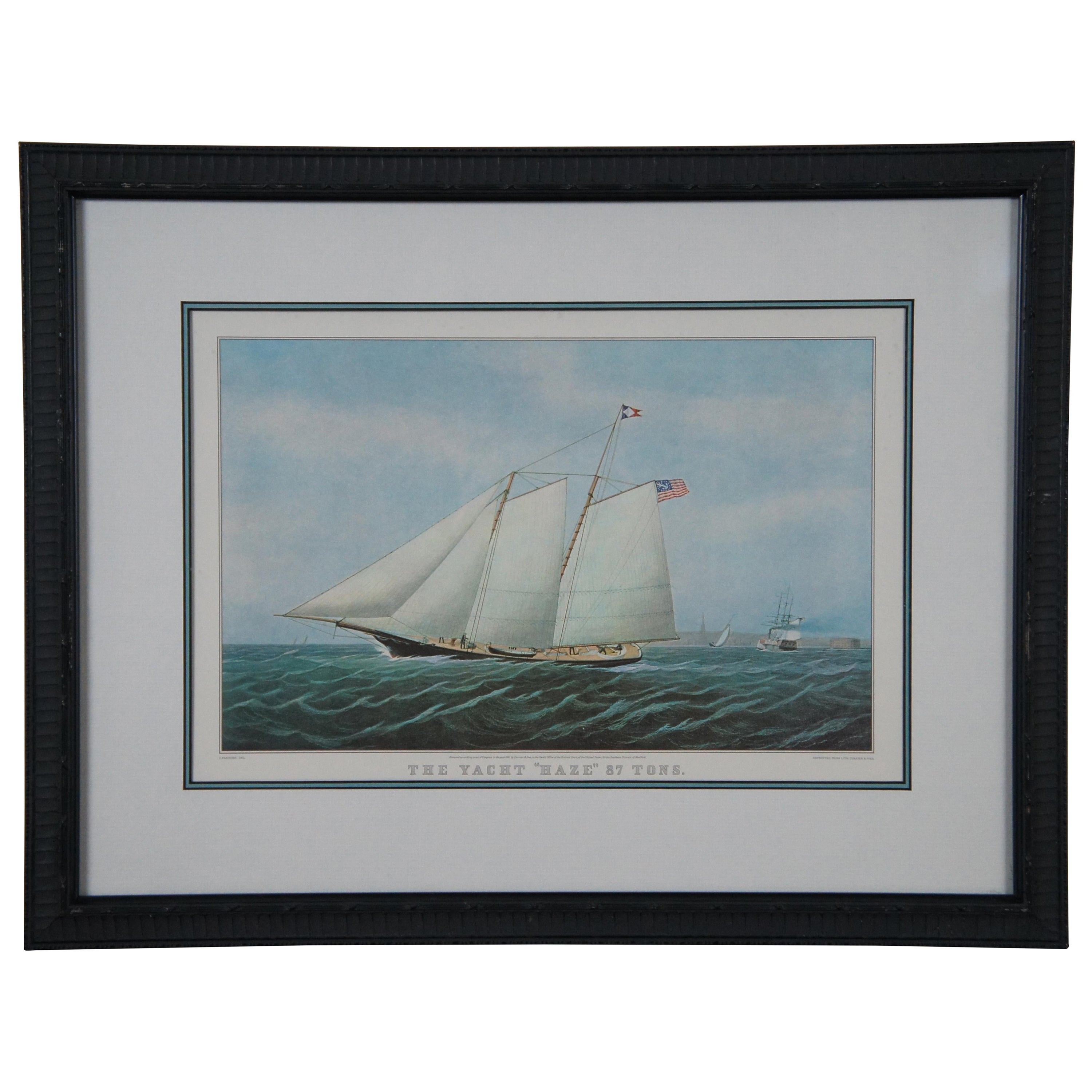 Currier & Ives C. Parsons The Yacht Haze 87 Tons Nautical Maritime Print 21" For Sale