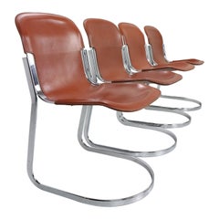 Set of 4 Willy Rizzo chairs in Chrome and Leather for Cidue, Italy, 1970s