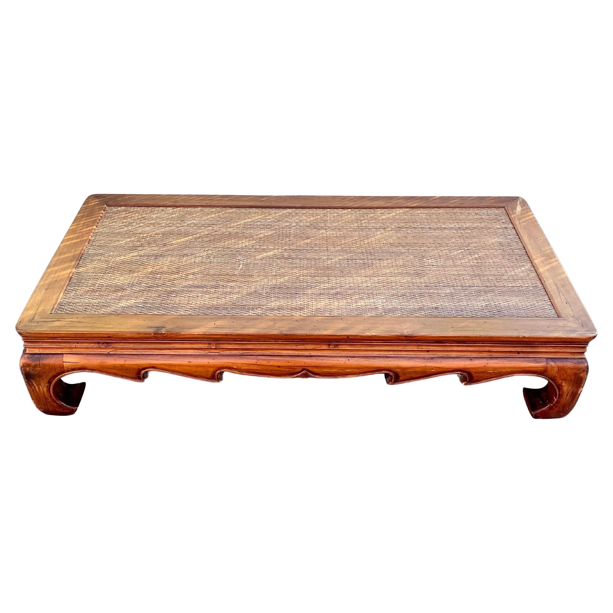 Century Chinoserie Rattan Wood Monumental Coffee Table For Sale