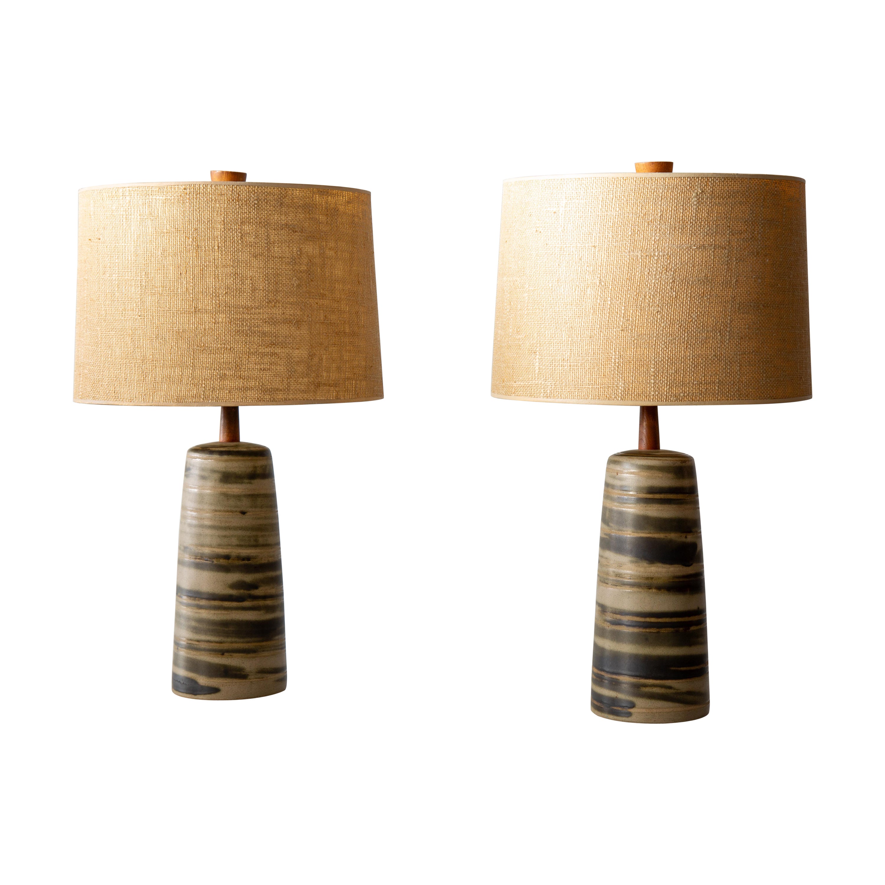 A pair of Jane and Gordon Martz table lamps M141 Marshall Studios Gray Green Tan For Sale