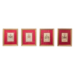 Vintage English Hand-Colored Armorial Engravings Set of Four
