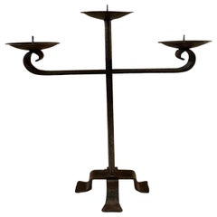 20th century French Black Forged Iron Candle Stick, 1950s