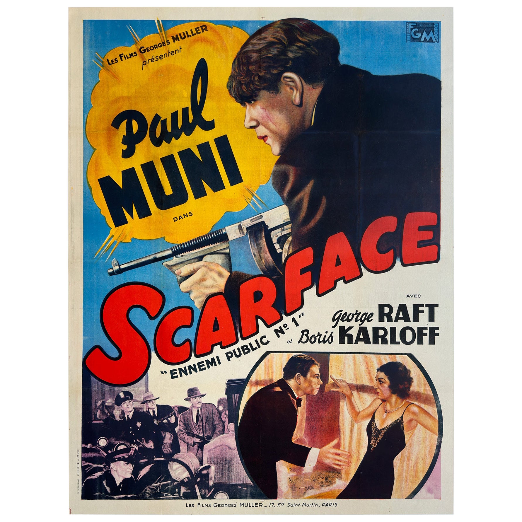 SCARFACE 1940's French Grande Film Movie Poster, BORIS GRINSSON For Sale