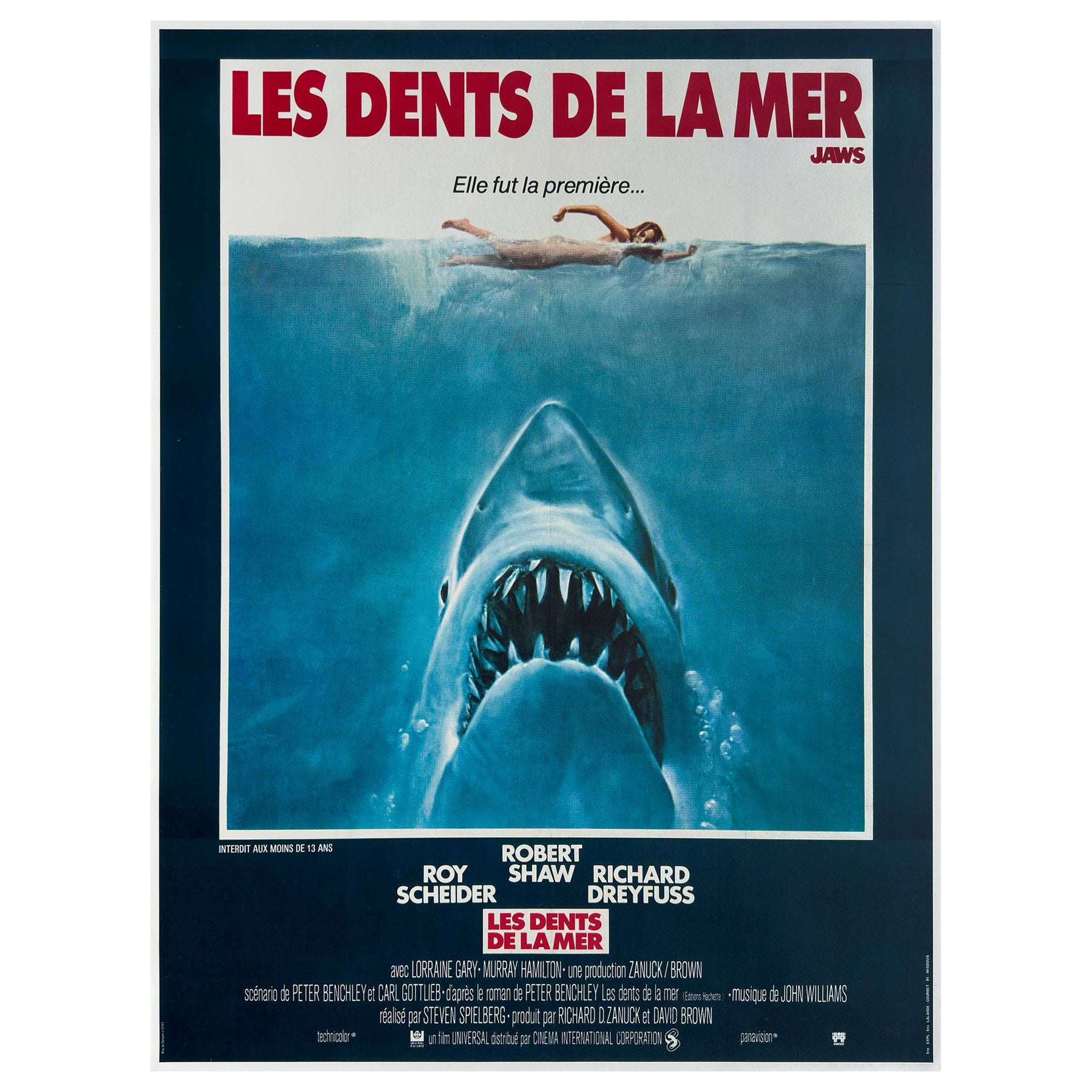 JAWS 1975 Französischer Grande-Film, Filmplakat, ROGER KASTEL im Angebot
