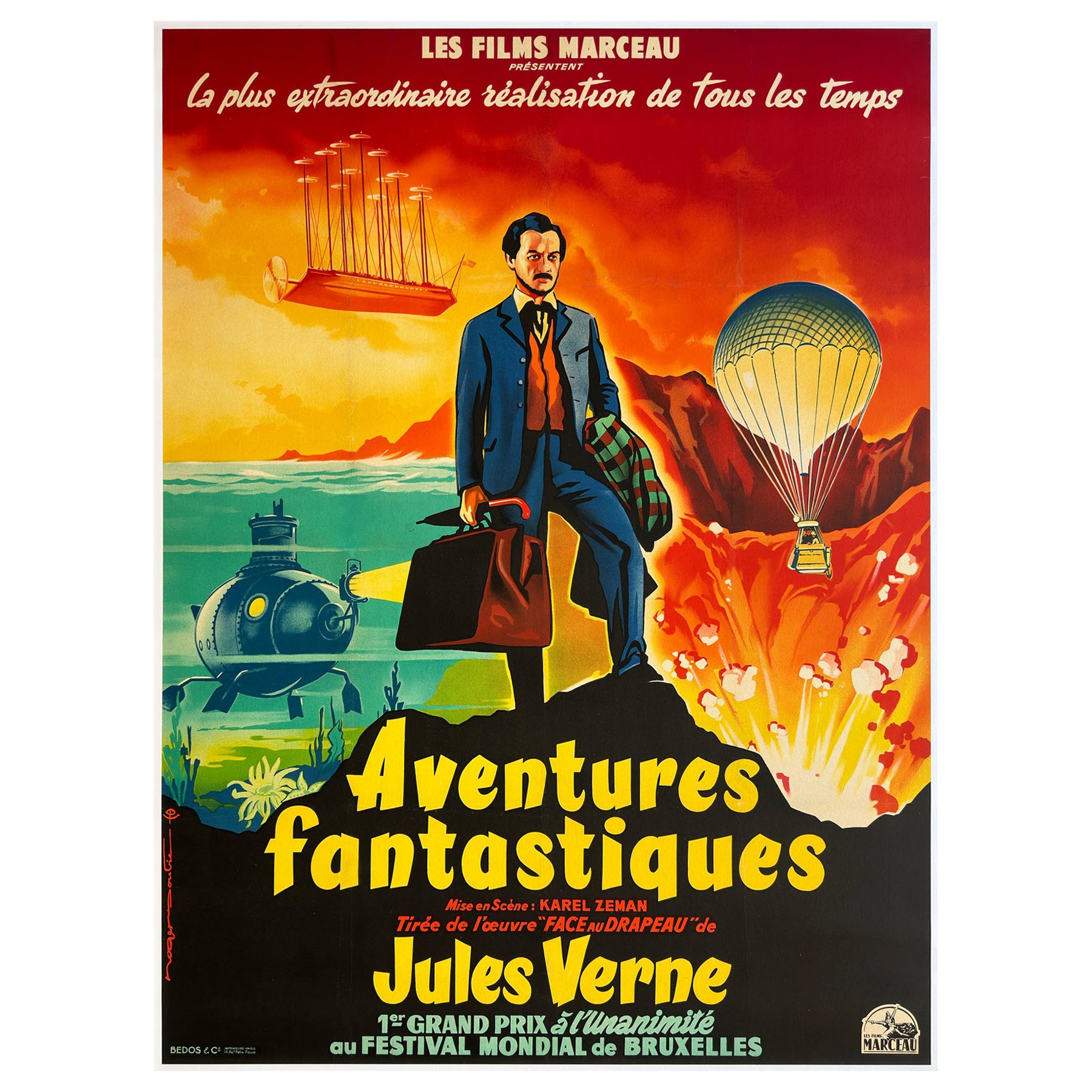THE FABULOUS WORLD OF JULES VERNE 1961 French Grande Film Movie Poster, SOUBIE For Sale