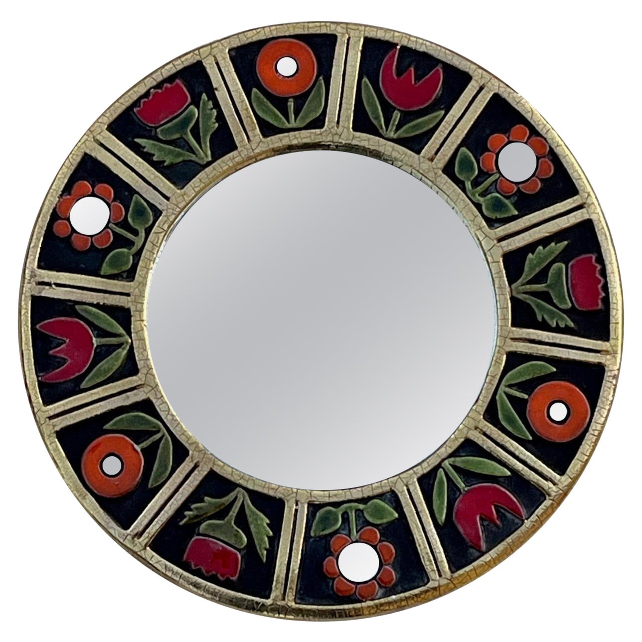 Round ceramic mirror by Mithé Espelt, circa 1960 For Sale