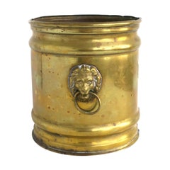 Antique English Brass Planter Cachepot Jardinière with Lion Head Design
