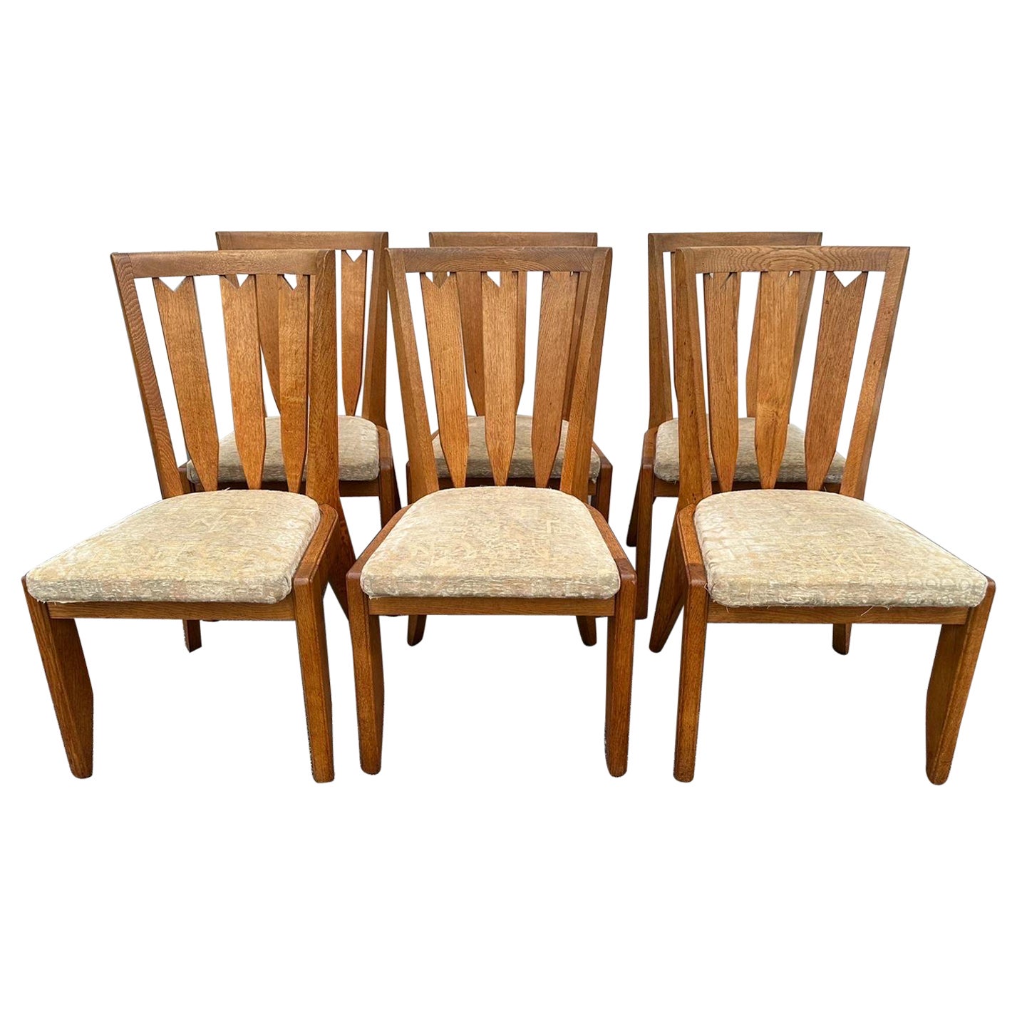 Set of Six Solid Oak Dining Chairs by Guillerme et Chambron, France, 1960s