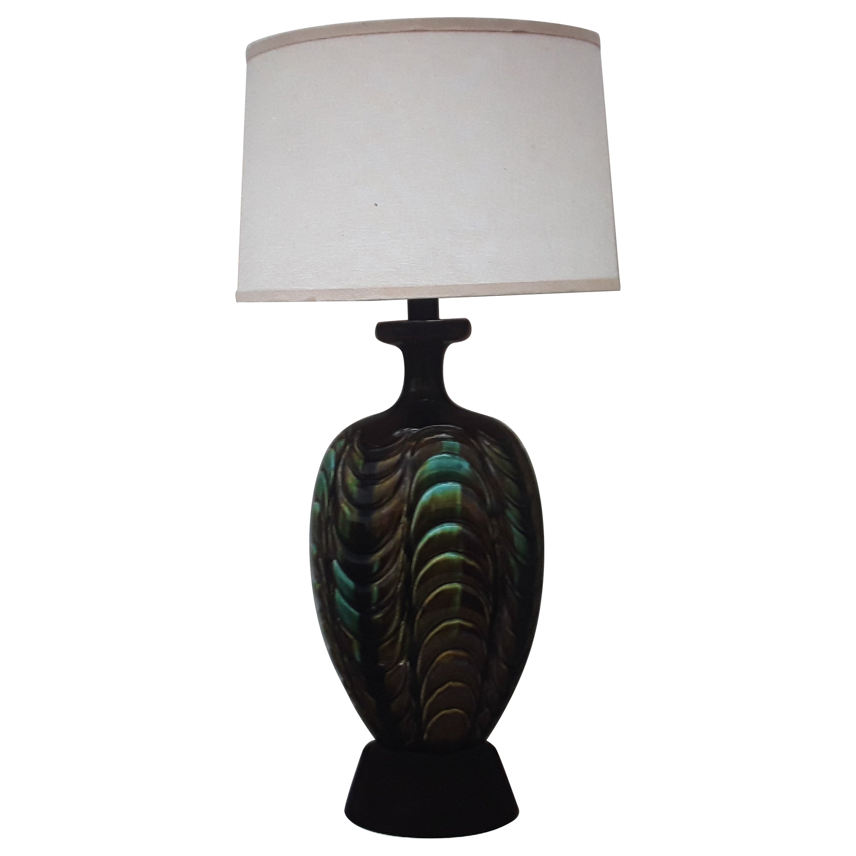 1940's Hollywood Regency Multi Color Earth Tones Glazed Table Lamp With Shade