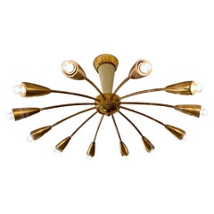 Vintage Brass Sunburst Flush Mount Ceiling Lamp by BAG Turgi, Switzerland 1950s