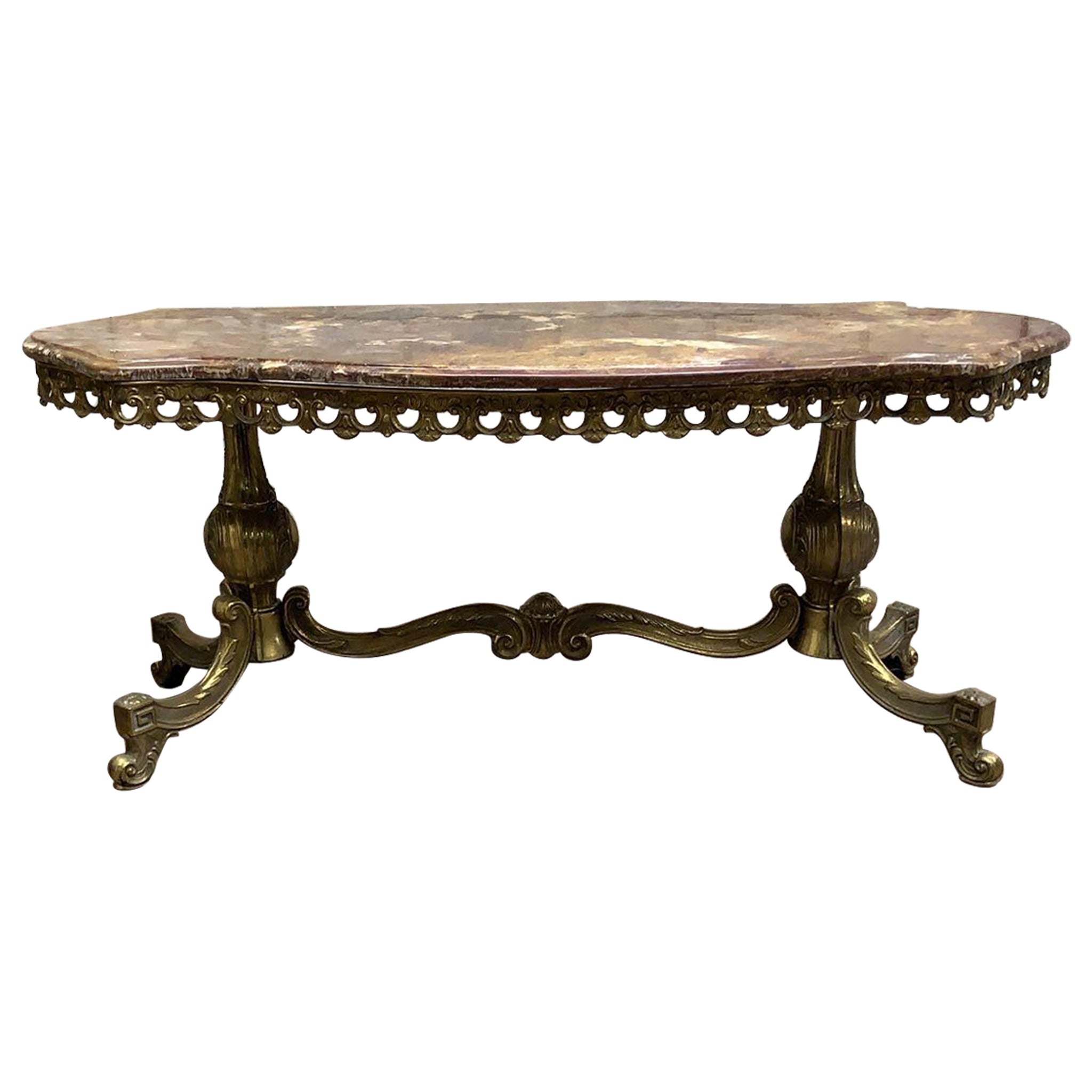 Antique Italian Gilt-Bronze Base Onyx Top Coffee/Cocktail Table For Sale
