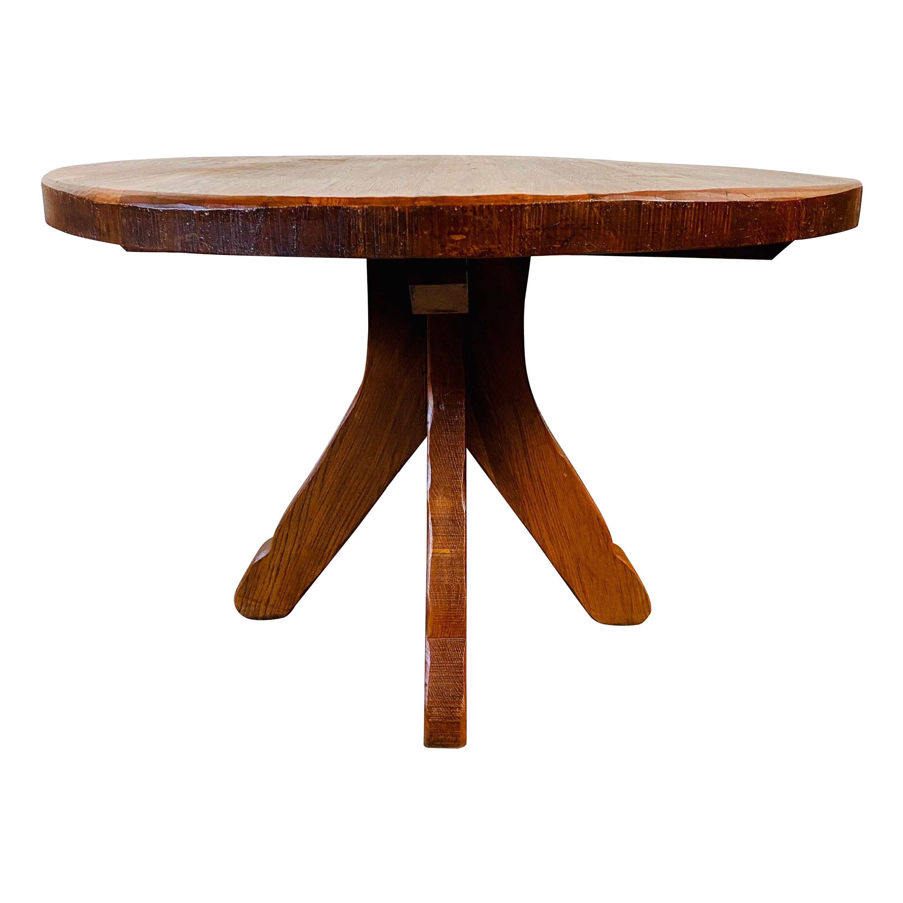 Brutalist Kunstmeubelen De Puydt Solid Round Rustic Oak Pedestal Table, Belgium  For Sale