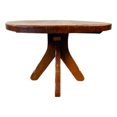 Used Brutalist Kunstmeubelen De Puydt Solid Round Rustic Oak Pedestal Table, Belgium 