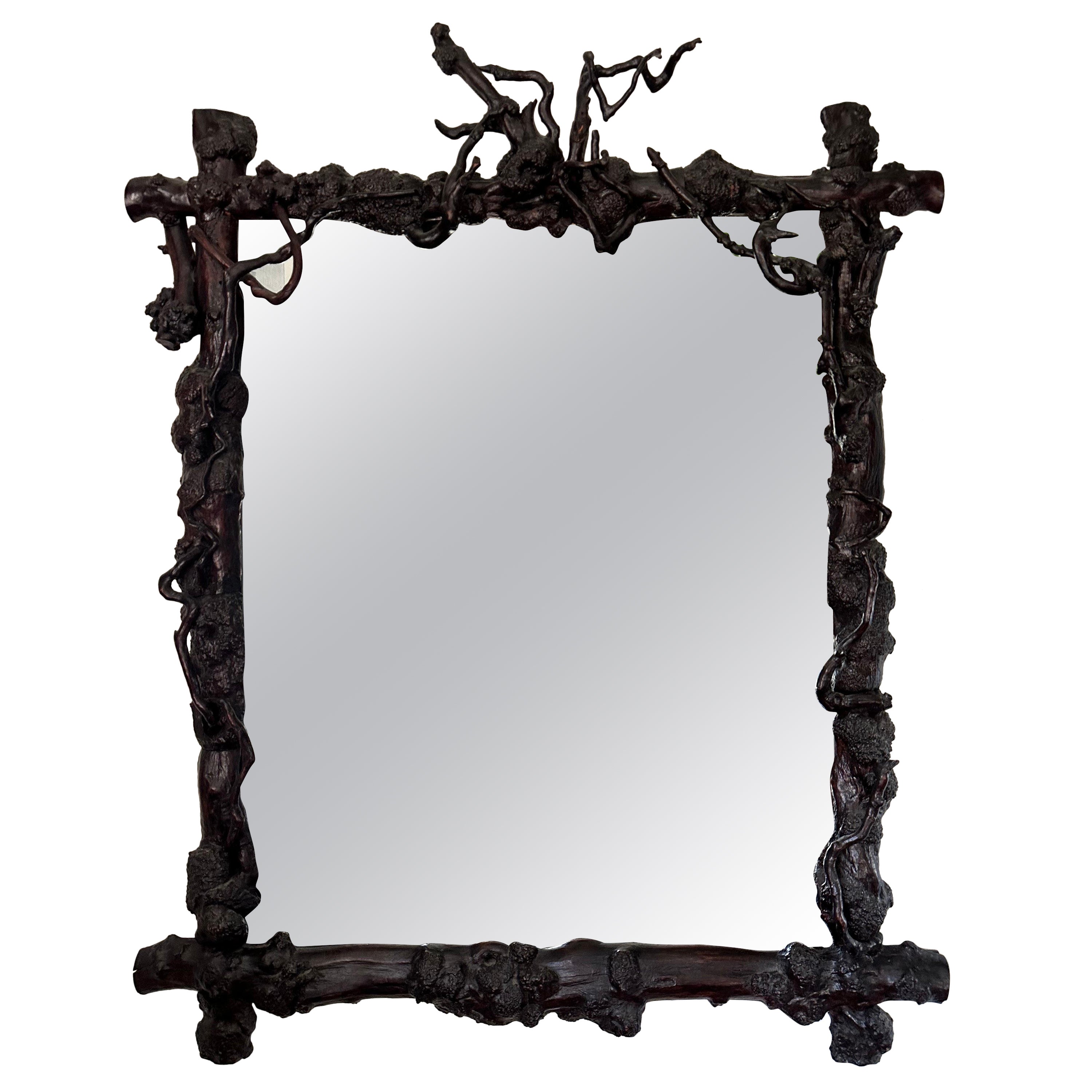 Chinese Root Wood Framed Mirror For Sale